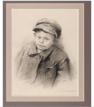 Ксидиас Перикл Спиридонович (1872–1942) «Мальчик». Конец XIX — начало ХХ века. Бумага, графитный и итальянский карандаш, 15×11,3 см (в свету). В правом нижнем углу авторская подпись. Художник, график, гравер. Является гравером первых советских марок. С 1889 по 1893 год учился в Академии художеств, был учеником И.П. Пожалостина. В 1891 году получил в натурном классе вторую и первую серебряные медали. В 1897 году за гравюру «Портрет А.Ф. Кокоринова» был удостоен звания художника. В 1906 году получил звание академика. Произведения П. Ксидиаса экспонировались на весенних выставках в Академии художеств, где он был членом Общества имени А.И. Куинджи. Большую часть творческой биографии художника занимает создание государственных денежных знаков и почтовых марок. Работал в Экспедиции заготовления государственных бумаг и Гознаке, впоследствии был его руководителем. Гравировал изображения на денежных знаках и почтовых марках, в том числе на первых марках РСФСР «Рука с мечом, разрубающим цепь».
